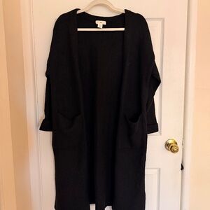 H&M Black long open-front cardigan.